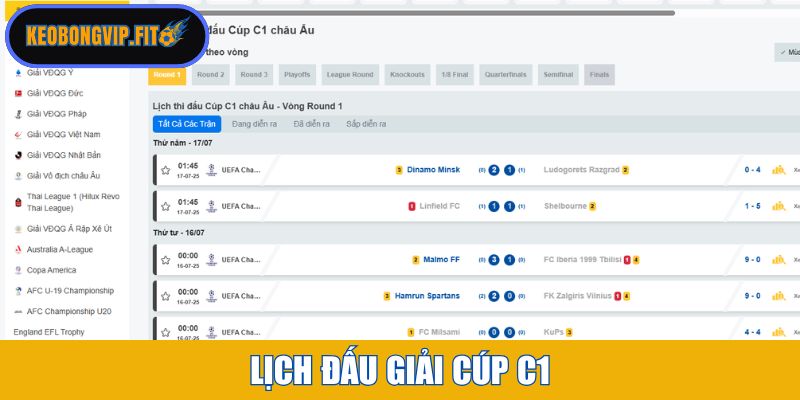 Lịch đấu giải Cúp C1
