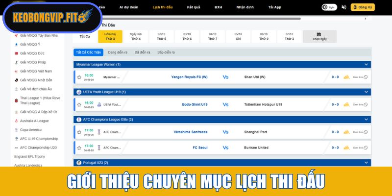 Giới thiệu chuyên mục lịch thi đấu tại Keobongvip Fit