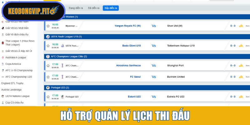 Hỗ trợ quản lý lịch thi đấu