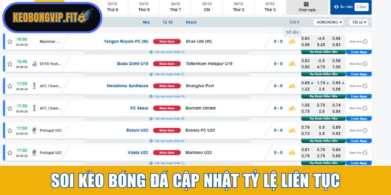 Chuyên mục Soi Kèo Bóng Đá cập nhật tỷ lệ liên tục